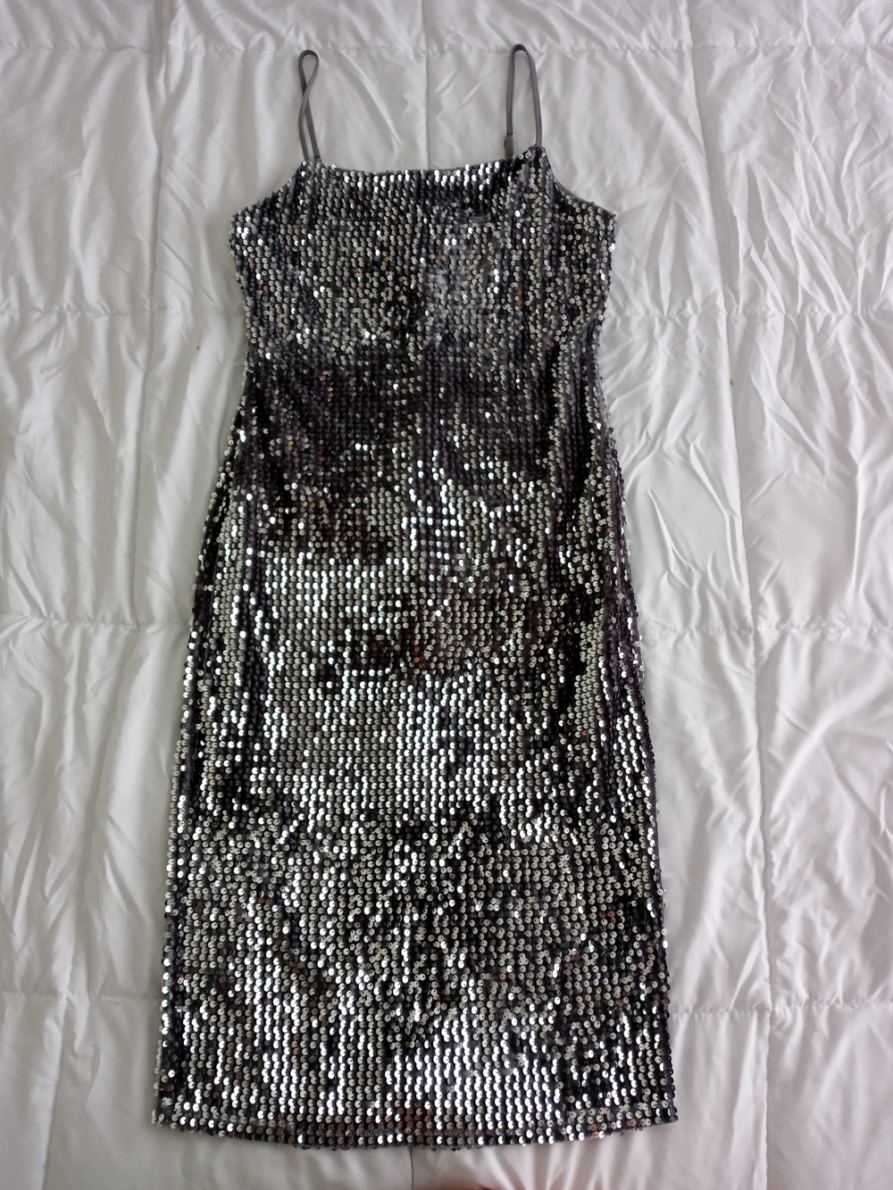 Forever 21 Silver Sequin Midi Slip Dress